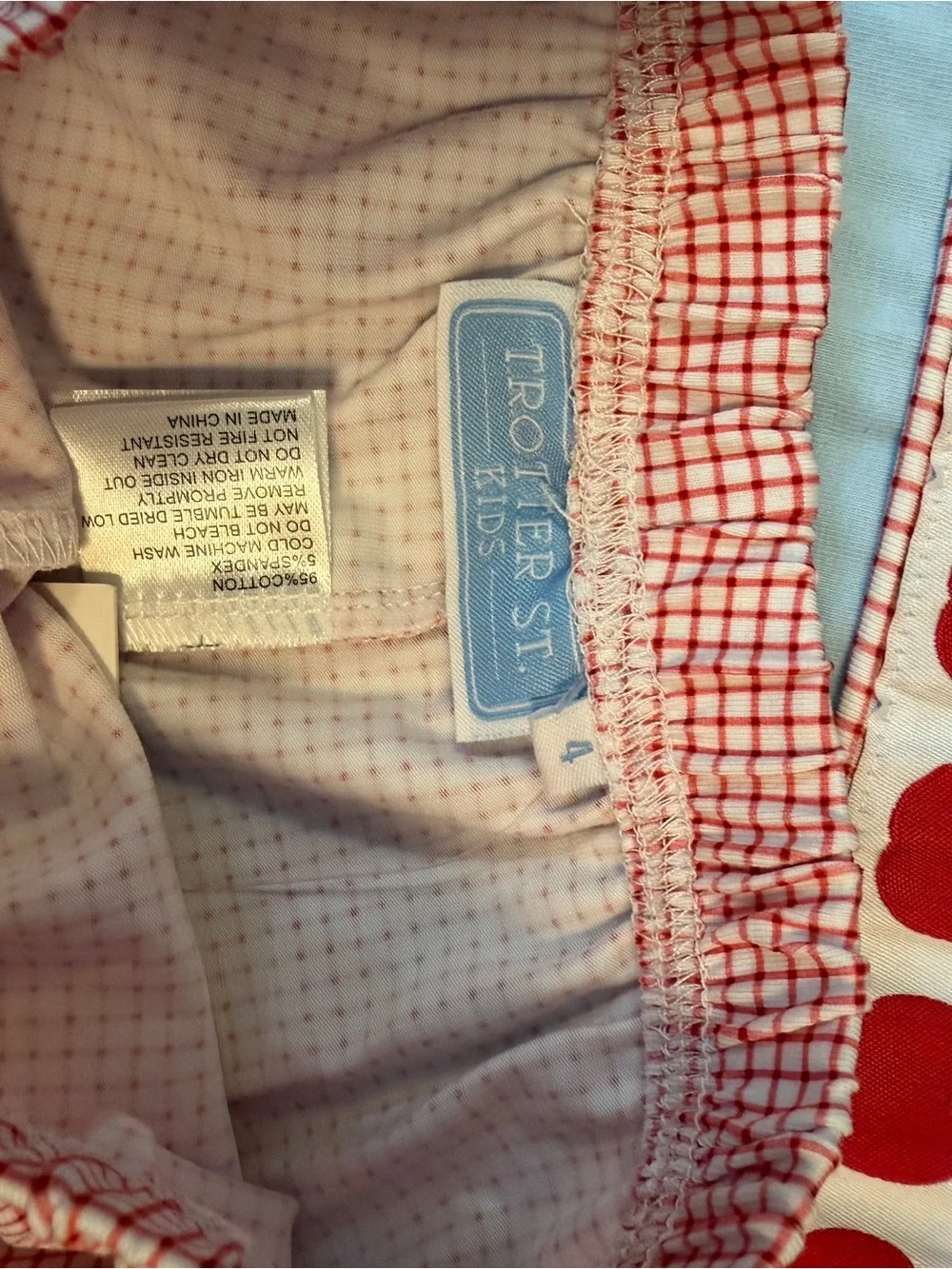 Light Blue Peter-Collar Kids Tee with Red Apple Smocking NWT